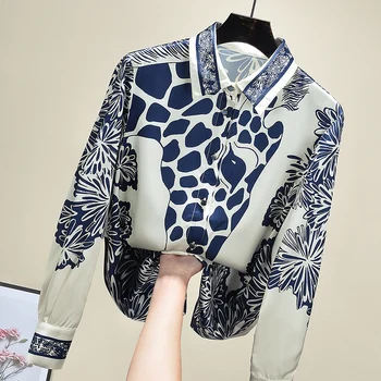 Tricou Femei de Primăvară 2021 New sosire Moda de Imprimare Șifon Bluza cu maneca Lunga Elegante, Topuri