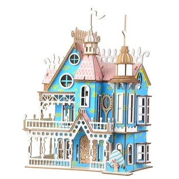 Miniatura Casă de Păpuși din Lemn, Mobilier casă de Păpuși de Jucărie Asamblare DIY Model de Clădire Fantasy Villa Cadouri pentru Copii, Puzzle-uri 3D Handmade