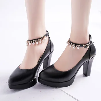 Plus Dimensiune Femei Pantofi de Nunta Șir de Mărgele Glezna Curea Tocuri inalte Pantofi Rochie Platforma Tocuri de Pantofi de Mireasa Perle Pompe de 7,5 cm N7147