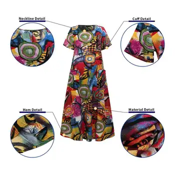 Boeme Rochie Lunga pentru Femei de Vară Halat de Epocă Partid Imprimare Maxi Rochie Lunga 2021 VONDA Plus Dimensiunea rochie de plajă Feminin Vestidos 5XL