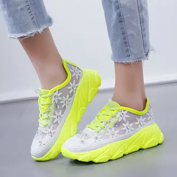 Femei Pantofi Femei Albe Adidas Platformă Subțire Plasă Respirabil Stras Dantelă-up de Vară Floare Doamnelor Pantofi Adidași 2021