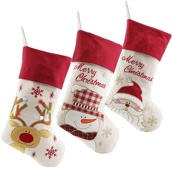 Frumoase Ciorapi de Crăciun Set de 3 Moș crăciun, om de Zăpadă, Reni, Xmas Caracter 3D Lenjerie de pat de Pluș Agățat Tag Tricot de Frontieră
