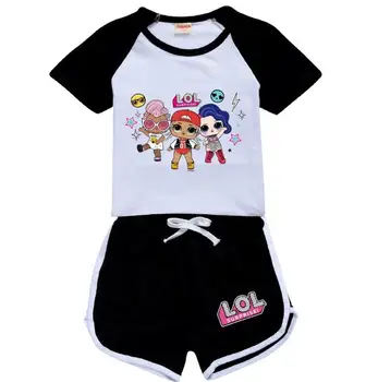 Haine pentru copii Set de Vara Haine Copii Tricou+Short Pant 2 BUC Seturi Copilul copil Fete din Bumbac Seturi LOL Păpuși, Costume Sportive