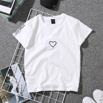 Bigsweety Cupluri Iubitorii de Broderie Tricou Pentru fete Femei Dragoste Inima Scrisoare de ROSII Print T-Shirt Casual Alb Topuri Tricou Nou