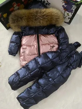 80cm -140cm 2019 Jacheta de Iarna pentru Copii jachete & PANT rață jos de Blană cu glugă fata snowsuit băiat Costume set de îmbrăcăminte costum de schi