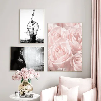 Trandafir Roz Floare Clădire De Epocă De Lumină Arta De Perete Panza Pictura Nordică Postere Si Printuri Poze De Perete Pentru Living Decorul Camerei