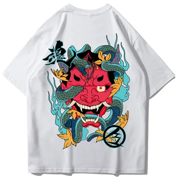 Noi Hip Hop JapaneseT Camasa Barbati Șarpe Fantomă T-shirt Harajuku Streetwear Tricou din Bumbac cu Maneci Scurte Topuri de Vara Tee Spate Imprimate