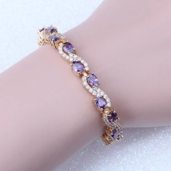 Mireasa Romantica Nunta De Aur Galben Culoare Bratara Violet Cubic Zirconia Cristale Bijuterii Trendy Pentru Femei H0014