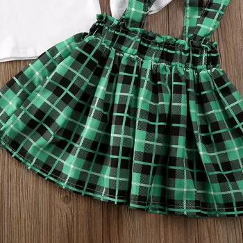 1-6Y St. Patrick ' s Day Copil copil Copil Haine de Fata Set Trifoi cu Maneci Lungi tricou + Carouri Verde Fuste Costum Costume Copii