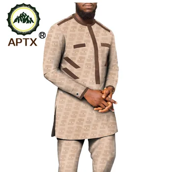 Africa Mens Dashiki Tricou Costum de Pantaloni Plus Dimensiune Bărbați Afro Haine cu Maneca Lunga Top cu Pantaloni Set 2PC Tinuta TA2016002