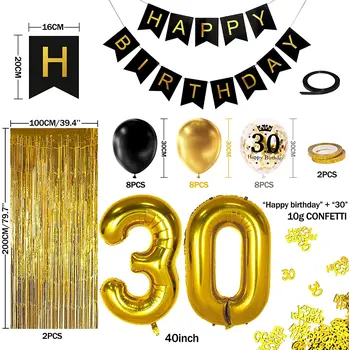 Aurul negru este ziua de nastere decoratiuni petrecere, zi de naștere fericită banner, Balon cu Heliu 50xxl, 2 Aurit tivita perdele, latex colorate pap
