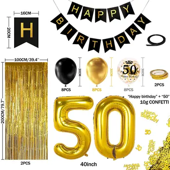 Aurul negru este ziua de nastere decoratiuni petrecere, zi de naștere fericită banner, Balon cu Heliu 50xxl, 2 Aurit tivita perdele, latex colorate pap