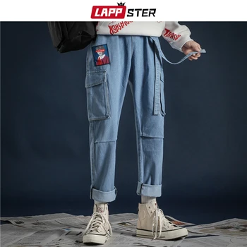LAPPSTER coreean Fashoins Streetwear Blugi Pantaloni 2020 Panglici Harajuku Blugi Largi de Înaltă Calitate, Două Buzunare din Denim Albastru Pantaloni