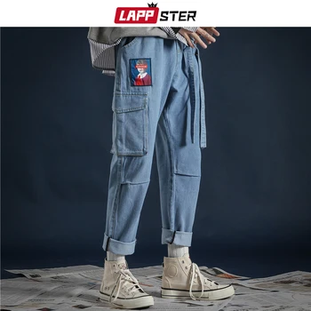 LAPPSTER coreean Fashoins Streetwear Blugi Pantaloni 2020 Panglici Harajuku Blugi Largi de Înaltă Calitate, Două Buzunare din Denim Albastru Pantaloni