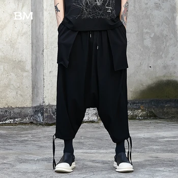 Oamenii Japonia Kimono Harem TrousersMale Punk Gotice Hip Hop Buzunar Moda Streetwear Supradimensionat Liber Casual Cruce Neagră, Pantaloni