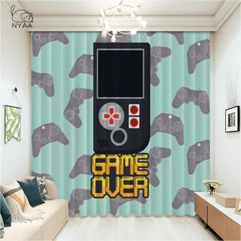 Gamer Perdele Moderne Consola Gamepad Controller Cu Colorat Motiv Living Dormitor Decora Fereastra Gri Pal Micro Umbrire De