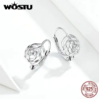 WOSTU Vânzare Fierbinte 925 Sterling Silver Rose Floare Picătură Cercei Zircon Delicate Legăna Cercei Pentru Femei Bijuterii de Nunta CQE745