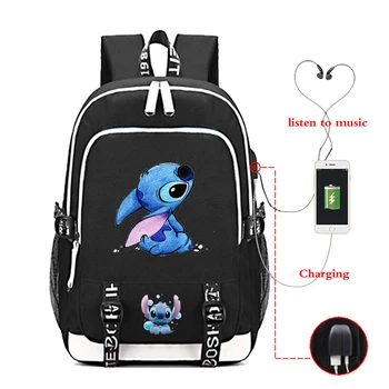 Desene animate Disney Stitch Rucsac Pentru Școală Fată Băiat de Încărcare USB Rucsac Cusatura Adolescenți Rucsac, geanta Laptop 17 inch