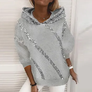 Femeile 2021 Primăvară Elegant De Culoare De Imprimare Sweatershirt Toamna Iarna Moda Sequin Design Cu Gluga Top Casual Cu Maneci Lungi Streetwear