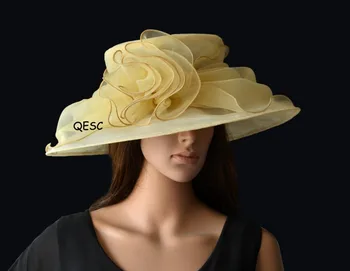 Margine largă mireasa nunta femei pălărie rochie de Organza Pălării Biserica Pălărie sinamay fascinator pentru derby, TRANSPORT GRATUIT de CĂTRE EMS,de
