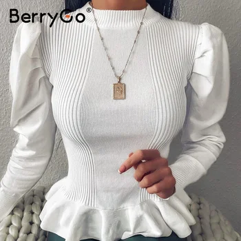 BerryGo elegante femei pe gât rotund solid alb cu Maneca Lunga Pulover de Toamna iarna de sex feminin pulover doamnelor de agrement jumper 20