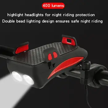 Biciclete Lumina LED-uri USB Reîncărcabilă Biciclete Lampa de Cap cu Bicicleta Corn Suport de Telefon 4 In 1 rezistent la apa Ciclism Lumină Față Accesorii pentru Biciclete