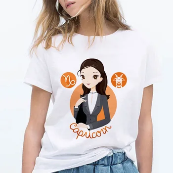 Noi 12 constelație fete tricou Femei imprimat Harajuku Tricou Subțire secțiunea Short Sleeve T-shirt Alb Topuri Haine de sex Feminin