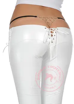 Sexy Latex Pantaloni de Creion Pantaloni din Imitatie de Piele Talie Joasa Bandaj cu Fermoar Picioare Detaliu Slim Fashion Club de Dans purta Alb Negru