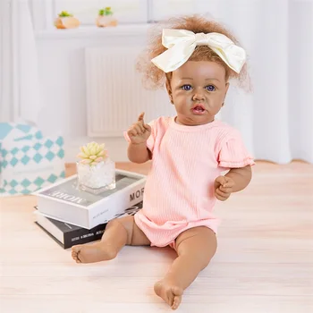 22Inch Despre 58cm America de Păpuși Negre Pline de Silicon Corpul Renăscut Baby Doll Dovada de Apă Baie de Jucărie Realist Gura Strâmbă Baby Doll