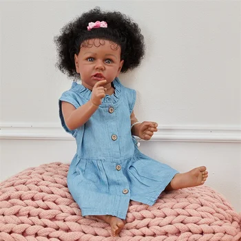 22Inch Despre 58cm America de Păpuși Negre Pline de Silicon Corpul Renăscut Baby Doll Dovada de Apă Baie de Jucărie Realist Gura Strâmbă Baby Doll