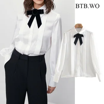 BTB.WO Za Bluza Femei 2021 Elegant Arc Bluza Office Ladeis Casual Tricou Tunica cu Maneci Lungi Buton-up Topuri Chic Blusas Mujer