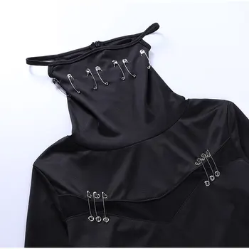 Negru Punk Masca Solide Neregulate tricouri Femei Mall Goth Estetice Gol Afară de Ace Harajuku Slim Tee Streetwear Guler Topuri