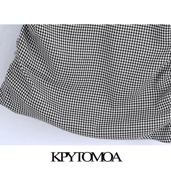 KPYTOMOA Femei 2020 Moda Acoperite Cu Butonul Houndstooth Cutat Rochie Mini Vintage Maneca Trei Sferturi Femei Rochii de Mujer