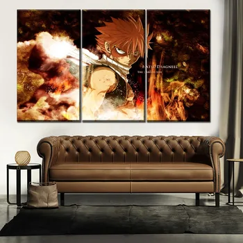 Arta de perete HD Poster Imprimat Decor Acasă Cadru 1 Buc Anime Fairy Tail Foc Natsu Dragneel Războinic Panza Pictura Pentru Camera Baieti