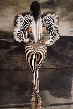 Stil nou Model Zebra Salopeta Femei Cantareata Sexy Costum de Scenă Bar DS Dans Cosplay Costum Costum de Haine de Bal