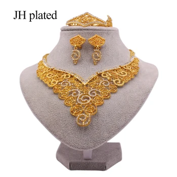Set de bijuterii noi cu aur de 24K culoare pentru femei Africane, Indiene Dubai de mireasa, cadouri de nunta colier bratara cercei inel seturi de bijuterii