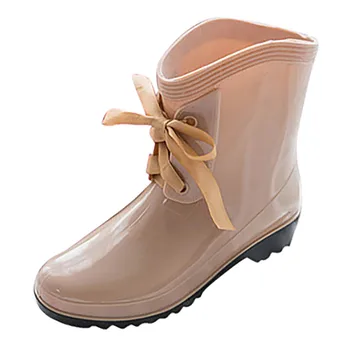 Femei Cizme De Moda Low-Toc Pantofi De Piele Pentru Winte Tub De Mijloc Cizme De Ploaie Lac-Up Rezistent La Apa Pantofi De Apă