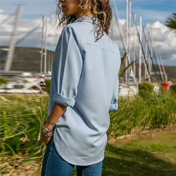 Aachoae Femei Topuri Bluze 2020 Primăvară Pură Bluza Cu Maneci Lungi Tricou Rândul Său, În Jos Guler Șifon Bluza Office Tricouri Blusas Camisa