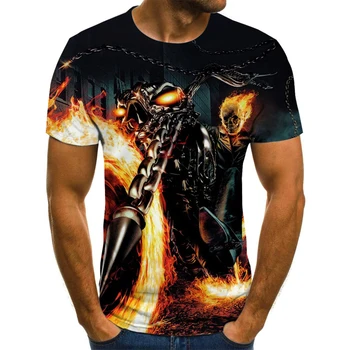 Bărbați Craniu de Moda T-shirt de Vară Ghost Rider tricou Craniu 3D de Imprimare de Sus a Craniului T-shirt pentru Bărbați