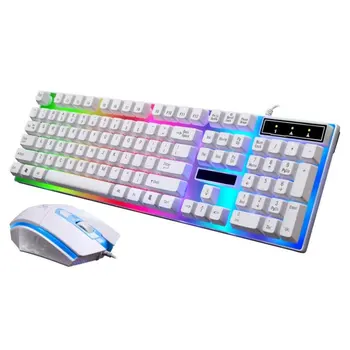 Tastatura Mouse-ul Setat,Cloudro G21 Curcubeu LED lumina de Fundal de Culoare de Jocuri de noroc Joc cu Fir USB Keyboard Mouse-ul Setat 104Keys (Negru/Alb)