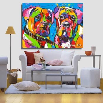 Mare handpainted bulldog animal Panza Pictura in ulei Living Decor Acasă câine Pictură în Ulei arta de Perete imagine camera copil