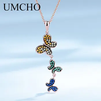 UMCHO Fluture Colorat Colier de Argint Pandantive Solid 925 Siver Colier Pentru Femei Cadou Cu Lanț de Bijuterii Fine