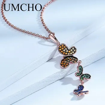 UMCHO Fluture Colorat Colier de Argint Pandantive Solid 925 Siver Colier Pentru Femei Cadou Cu Lanț de Bijuterii Fine