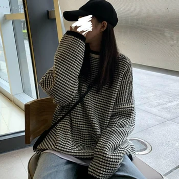 Pulovere Pulovere Femei Haine De Iarnă Îngroșarea Carouri De Agrement Chic De Zi Cu Zi Streetwear Epocă Ulzzang Coreea Style Moda Noua