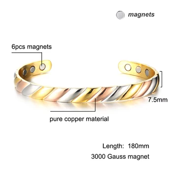 3000 Gauss Deschide Manșetă Reglabilă Bratari pentru Femei Sănătate a Energiei Magnetice Brățări Multicolore Pur Bratari de Cupru & Brățară