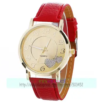 100buc/lot 918442 ieftine nu logo-ul de aur cadran de ceas din piele de caz din aur de moda lady inima dubla ceas casual folie de cuarț ceas de mână