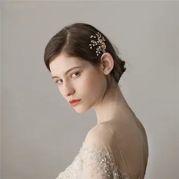Culoare De Aur Florale De Par Clip De Mireasa Ace De Păr Cu Perle Bijuterii De Nunta Accesorii De Par Pentru Femei Boddy Ace