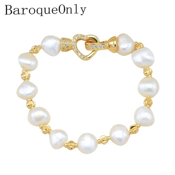 BaroqueOnly Zircon pandantiv inima perle bratari naturanl neregulate de apă dulce pearl alb geometrice perle HI