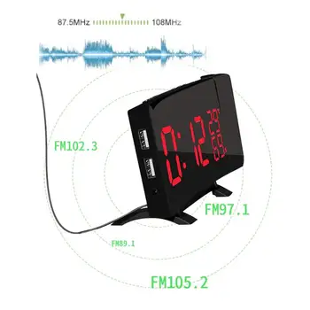 Radio Digital cu Ceas Deșteptător cu Proiector Snooze Timer Temperatură LED Display USB de Încărcare Cablu de 110 Grade Masă Radio FM Ceas