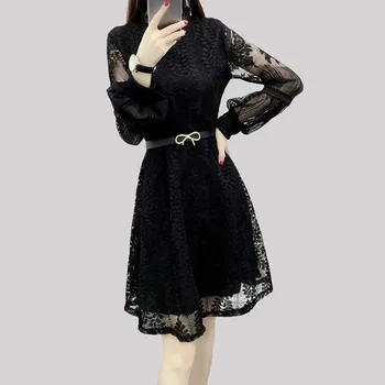 Femei drăguț Lolita rochie de dantelă Elegant felinar cu maneca lunga-centura femeie doamnelor munca purta primavara vara Toamna rochii de plajă haine